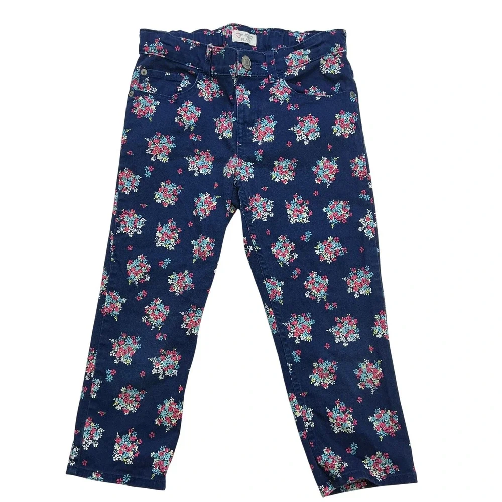 The Children's Place Navy Floral Capri Pants Girls Size 10 Adjustable Waist